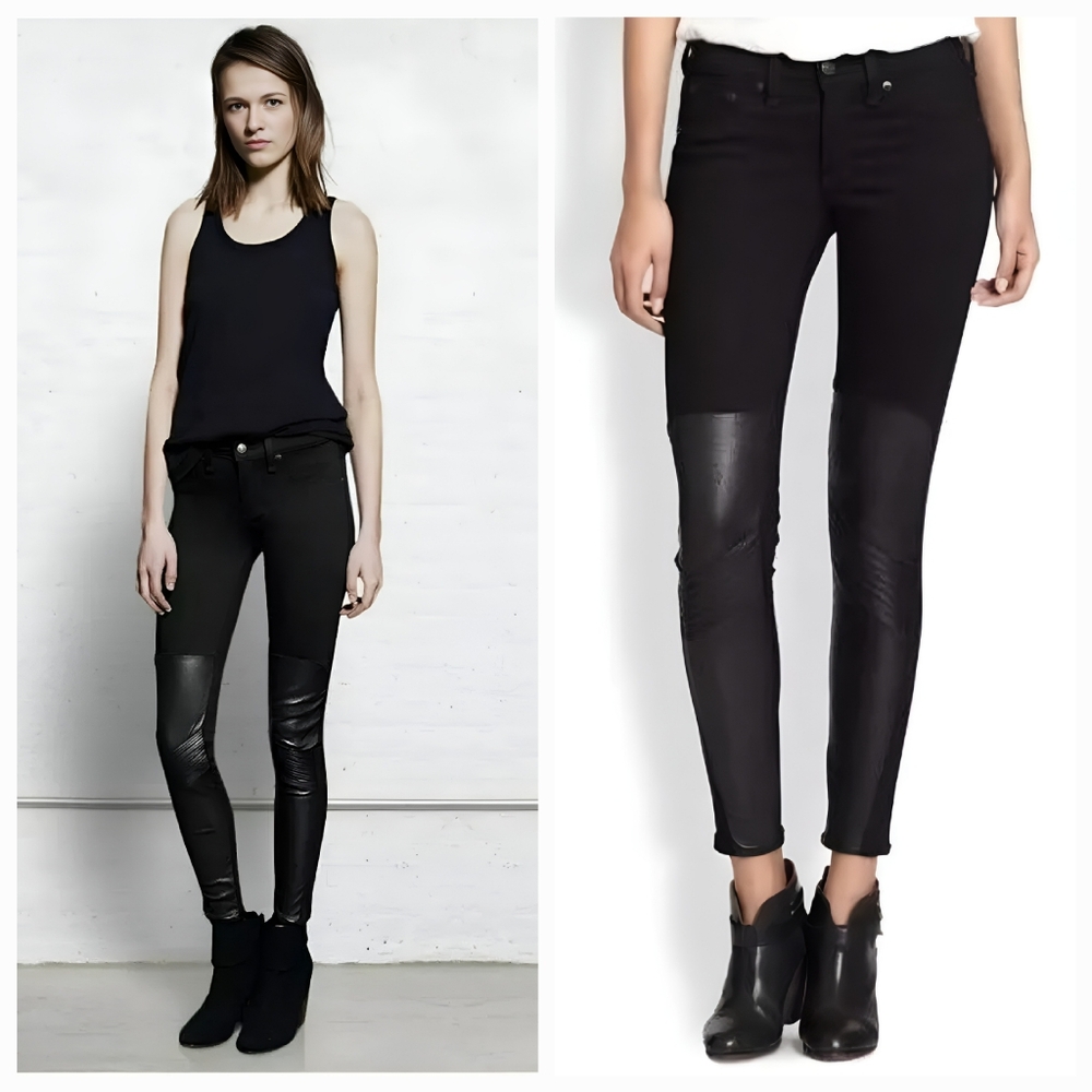 Rag & bone  Samurai Leather-Patch Leggings Jeans Size 24